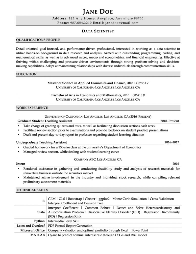 resume examples of no work experience